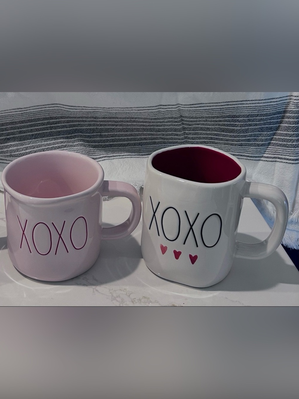 Rae Dunn XOXO Pink and White Ceramic Mug Set